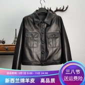 欧洲站2026秋新款 方领休闲皮夹克单排扣外套 真皮皮衣女绵羊皮短款