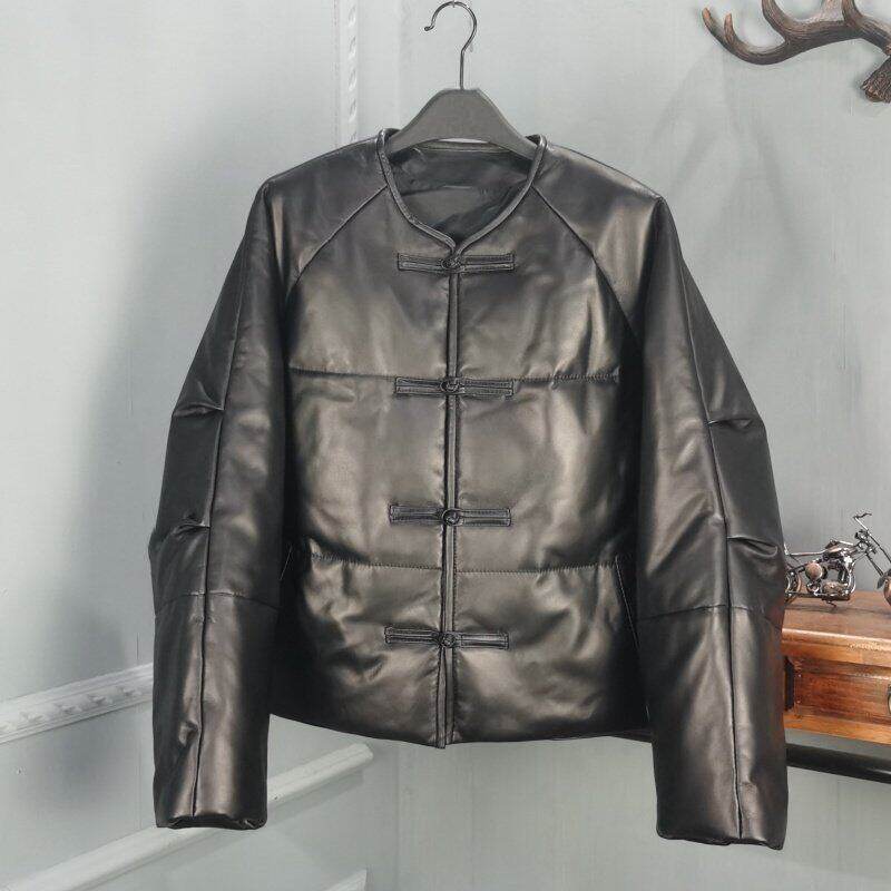 欧洲站2026冬季新款真皮复古绵羊皮短款羽绒服外套女白鸭绒