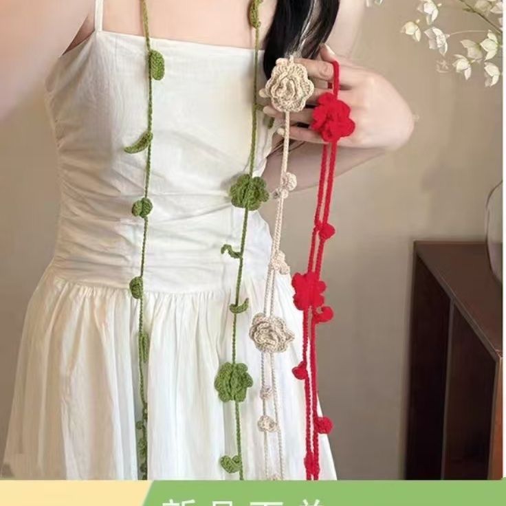 早春小香风玫瑰花腰绳配饰颈链