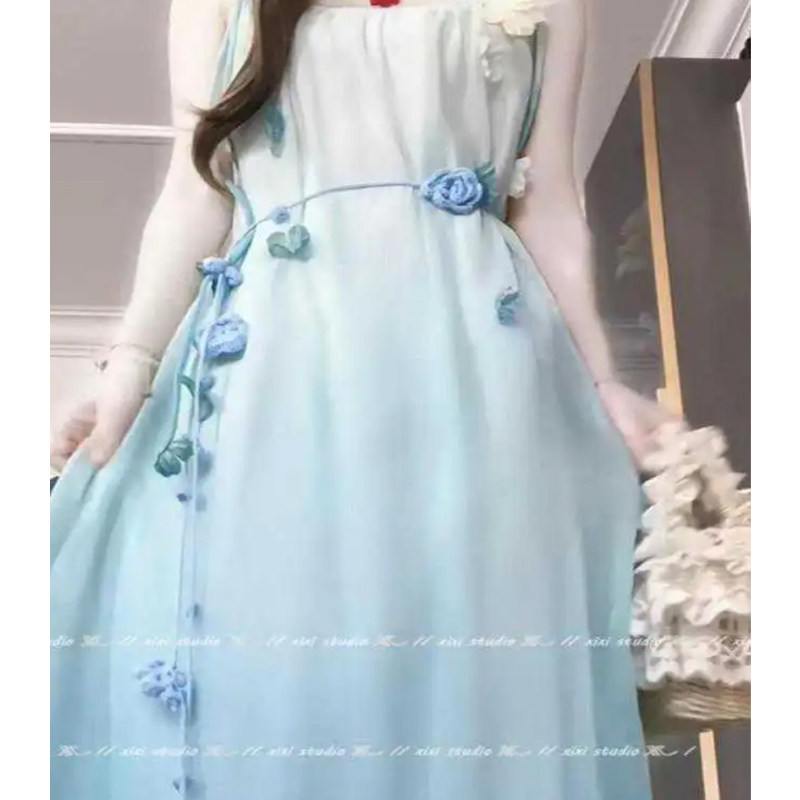 田园风白色针织玫瑰花朵腰链甜美小众高级感腰带2026新款腰间配饰