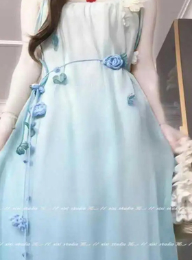 田园风白色针织玫瑰花朵腰链