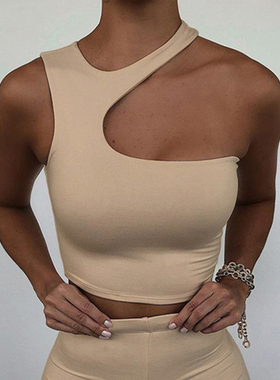 Cropped shoulder irregular cropped vest挖肩不规则短运动背心
