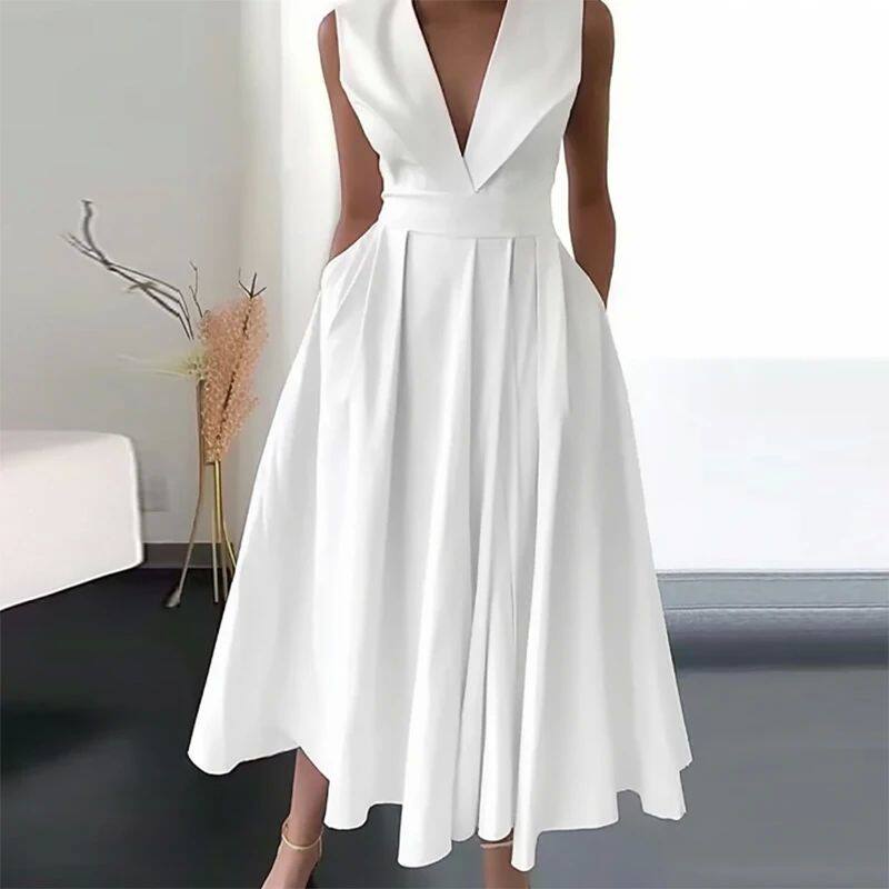 Sleeveless waist insertion pocket dress 女无袖收腰插袋连衣裙