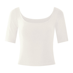 纯色U领露脐上衣Solid color U-neck crop topwith exposed navel