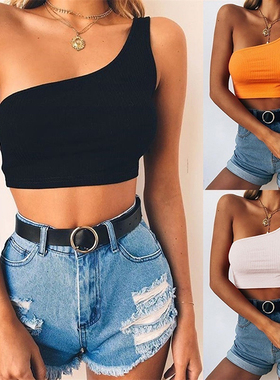 solid color cropped one-shoulder vest纯色露脐单肩修身背心女