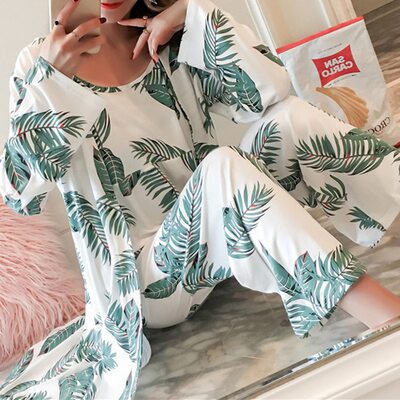 Sexy women's pajamas set night skirt + robe + pants women