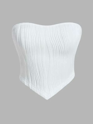 Strapless slim fit V-shaped hem top女式抹胸修身V型下摆小上衣