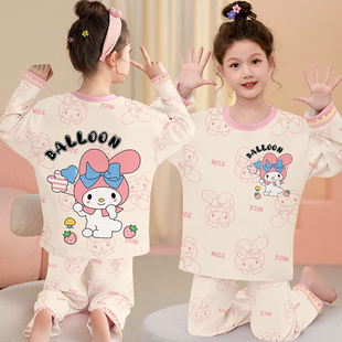 网红长袖女童睡衣春秋季甜美可爱中大童儿童女孩家居服套装可外穿