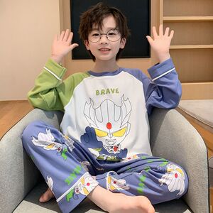 春秋季男童睡衣潮酷帅卡通薄款长袖家居服小孩儿童薄款中大童套装