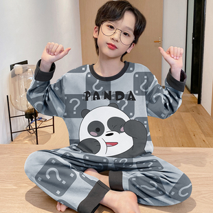 男童睡衣春秋季长袖家居服棉感男孩儿童中大童套装2026新款青少年