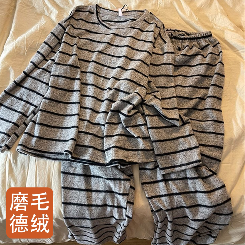 春秋德绒保暖女士睡衣套装可外穿