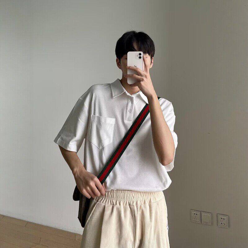 重磅纯色Polo衫男短袖 夏季宽松不透 基础款休闲翻领T恤男潮