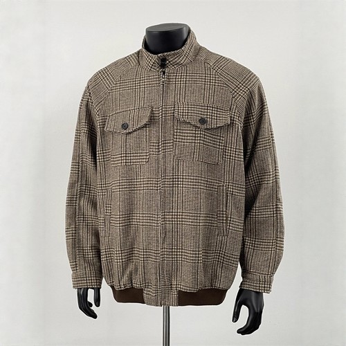 咖啡色美式复古千鸟格哈灵顿夹克