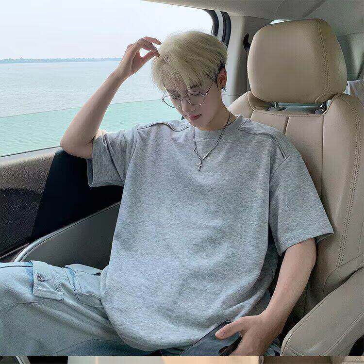 美式复古潮流高级感拉链重磅纯棉短袖T恤男夏宽松ins潮牌痞帅半袖