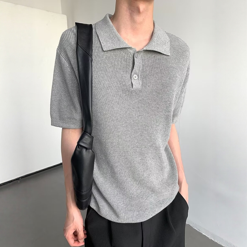 夏季韩系针织翻领polo衫男士高级感短袖t恤韩版宽松慵懒风半袖ins