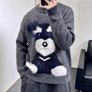 圆领毛衣2025冬季新款潮流时尚宽松休闲慵懒风小狗男装针织上衣