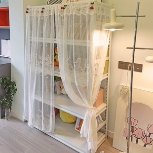 蕾丝纱帘书柜防尘遮挡帘免打孔魔术贴书架置物架帘壁柜橱柜纱帘