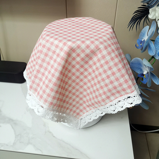 厨房空气炸锅电饭煲茶盘烤箱盖布粉红咖小格子防尘罩防油布艺蕾丝