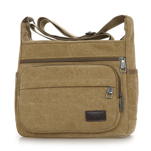 简约帆布包多层中老年斜挎包男父亲爸爸挎包生意工具包 单肩包男士