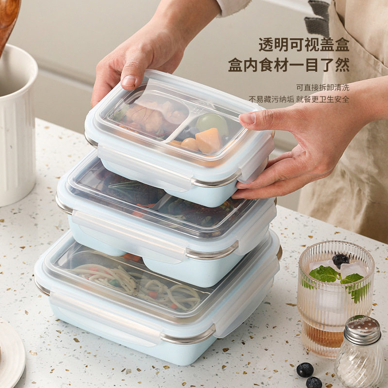 韩式减脂餐盒304食品级不锈钢分格密封学生水果便当饭盒可微波炉