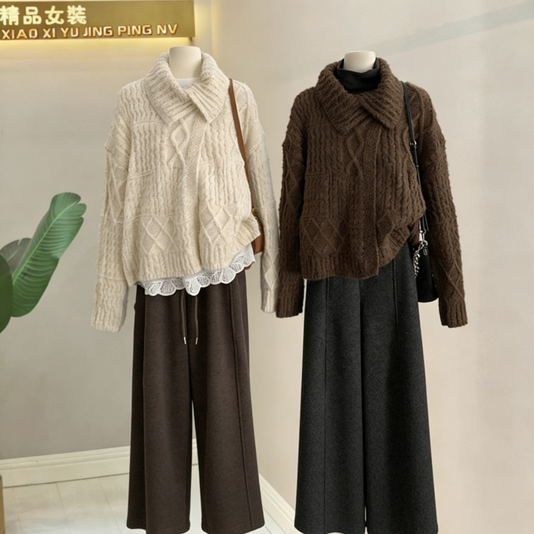 翻领麻花毛衣女冬季实拍图韩系慵懒风加厚宽松外穿粗毛线针织开衫