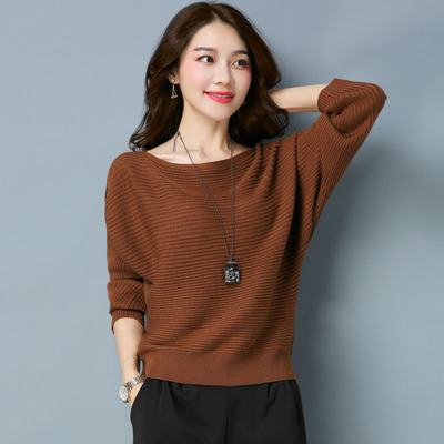 针织一字领套头蝙蝠衫