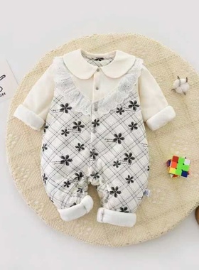 0-2岁宝A类400克加厚棉爬服小花黑色小花咖色绿色格子小熊灯芯绒