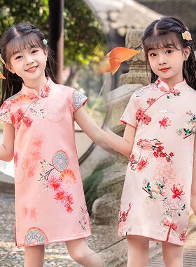 1-14岁女童夏季新款短袖旗袍裙中国风民族连衣裙儿童汉服宝宝唐装