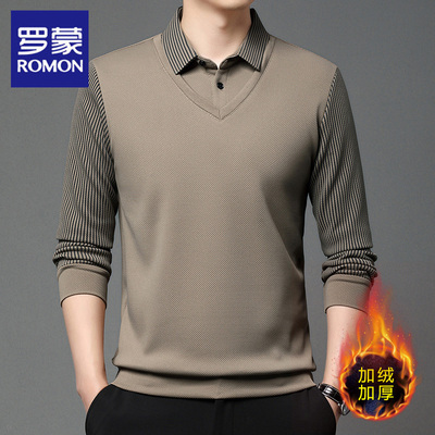 罗蒙秋冬季加绒加厚POLO衫男中年