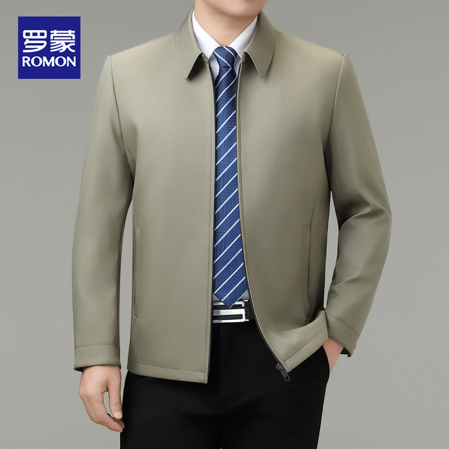 罗蒙2026春秋新款男士翻领夹克中年商务休闲爸爸装行政夹克外套男