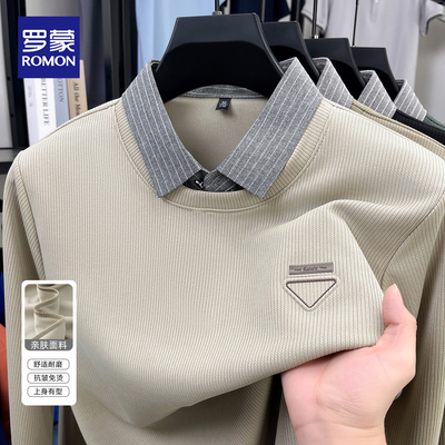 罗蒙假两件长袖t恤休闲卫衣男装