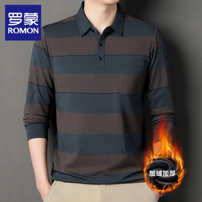 罗蒙冬季新款加绒保暖POLO衫男