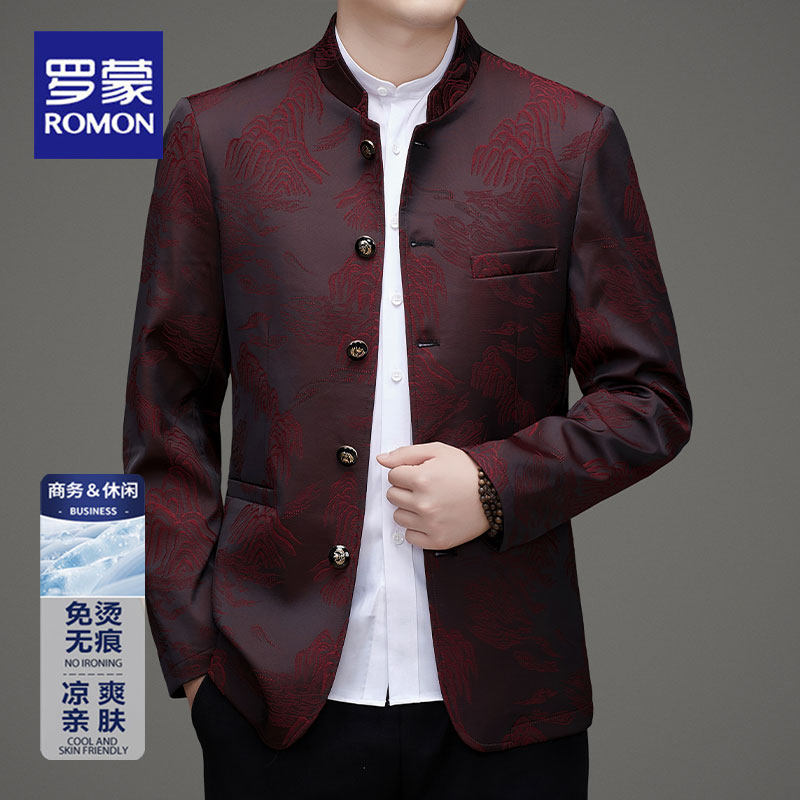 罗蒙春夏季新款立领国风中山装新中式西服男士外套唐装休闲夹克男