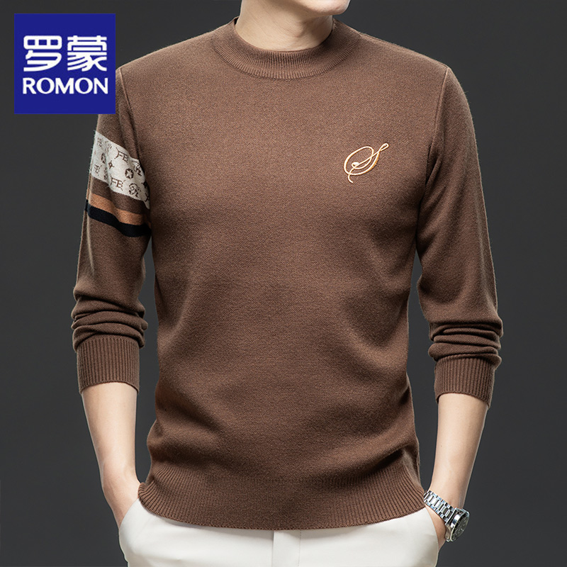 罗蒙秋冬季新款加厚刺绣针织衫男