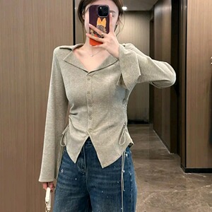 秋冬翻领长袖大码辣妈外出哺乳装针织衫遮肚收腰显瘦产后喂奶上衣