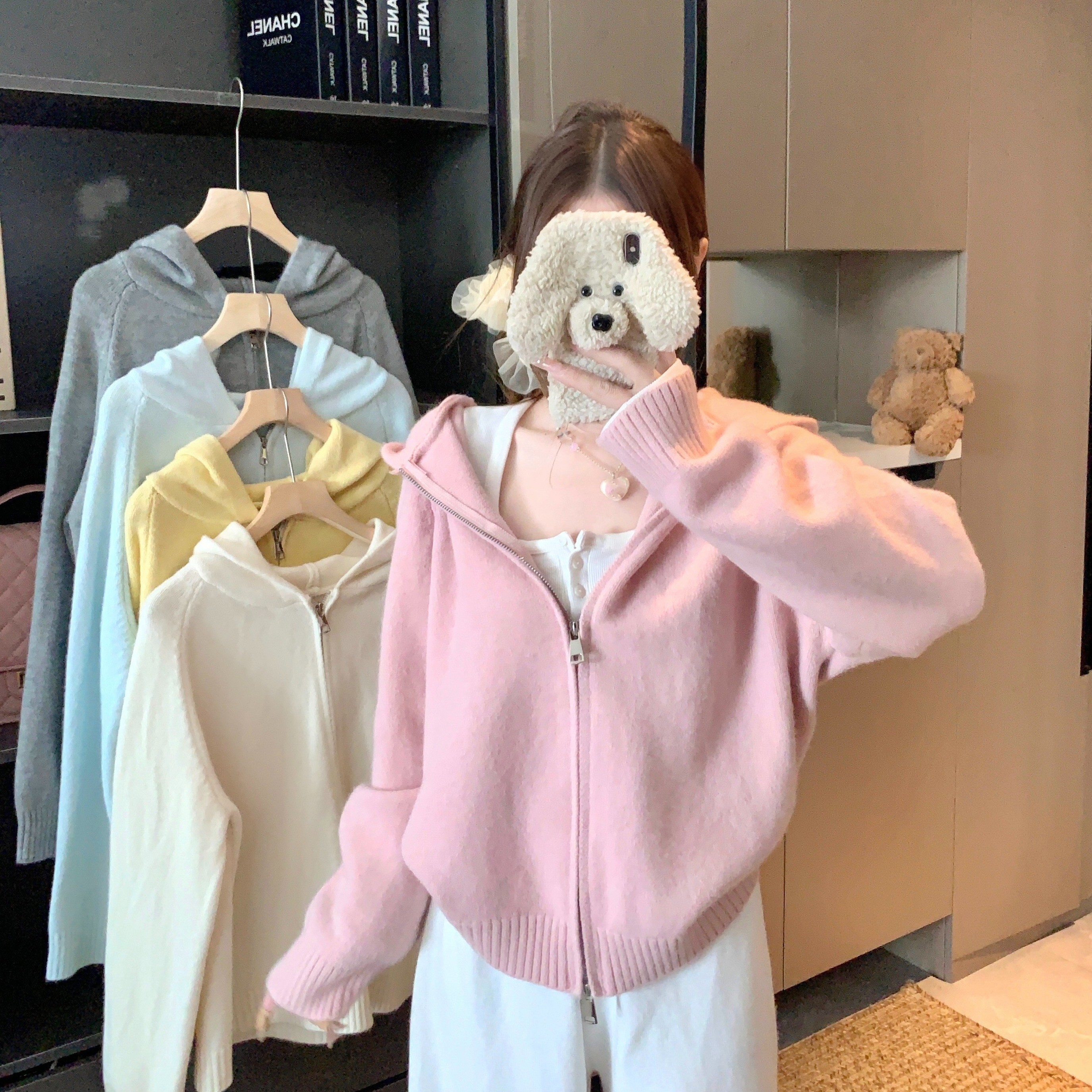 拉链连帽针织辣妈外出哺乳毛衣秋冬显瘦宽松外套产后喂奶打底上衣