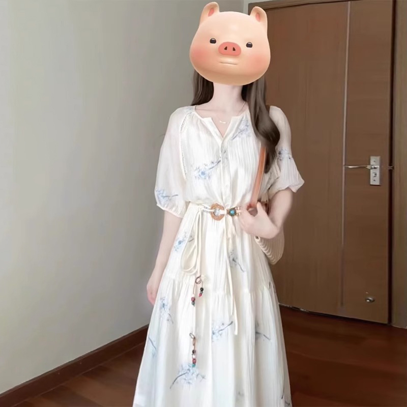 温柔风辣妈款外出哺乳碎花连衣裙