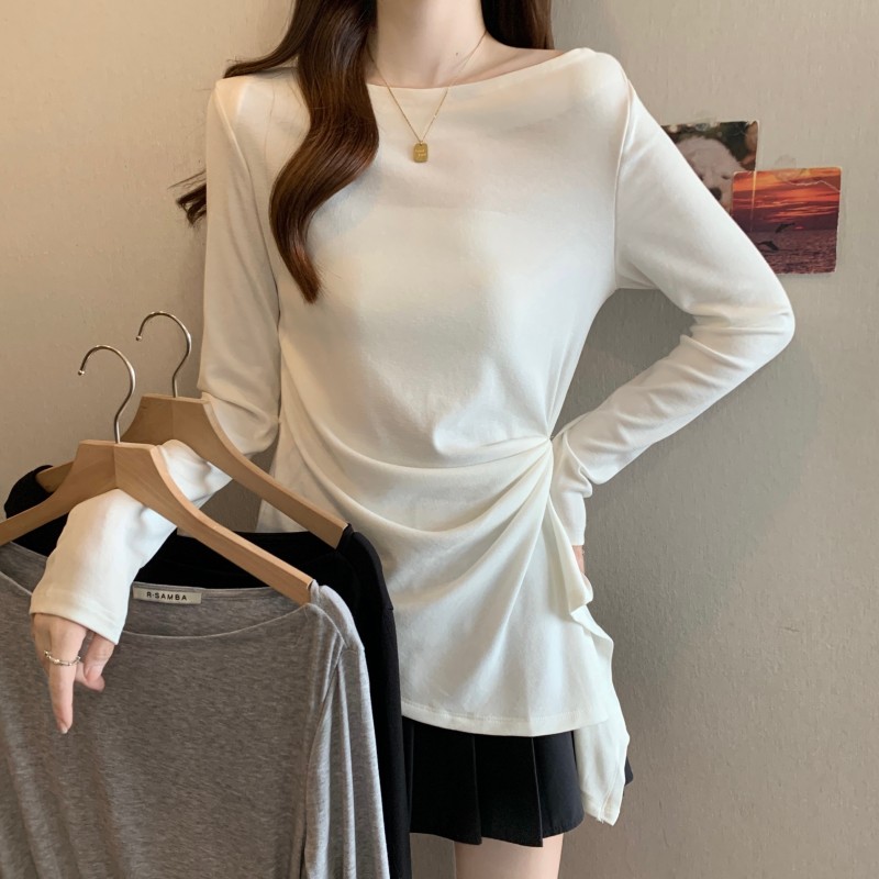 春季大码长袖百褶显瘦哺乳T恤