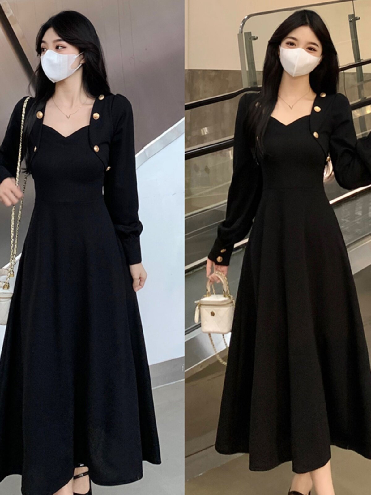 뜨거운 엄마 스타일 외출 모유 수유 드레스 봄과 가을 피팅 복고풍 기질 허리 슬리밍 산후 모유 수유 니트 스커트