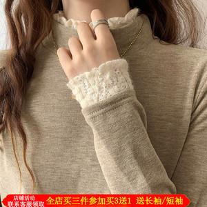 辣妈外出哺乳德绒打底衫内搭半高领秋冬加绒T恤蕾丝产后喂奶上衣