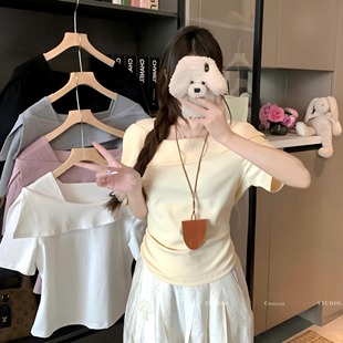大码 辣妈外出哺乳短袖 纯欲甜美一字肩T恤遮肚显瘦产后喂奶上衣夏