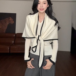 秋冬辣妈款 真两件三角披肩设计感产后喂奶打底上衣 外出哺乳针织衫