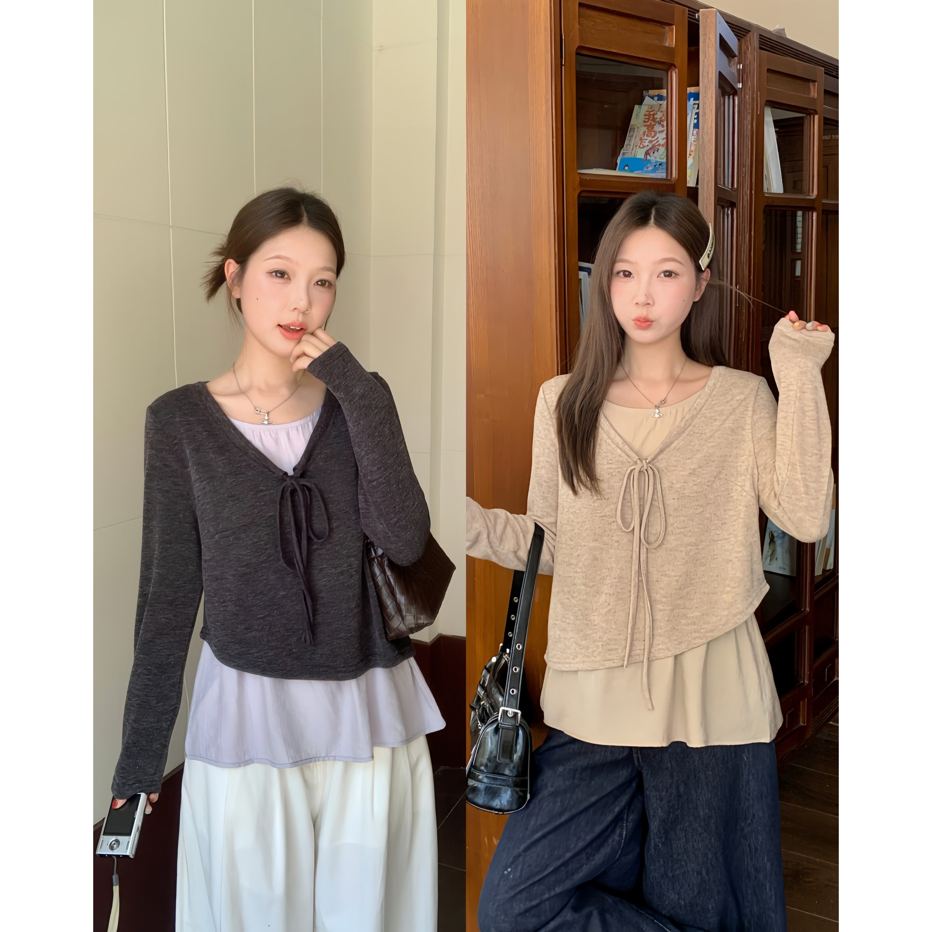 秋季韩系假两件哺乳长袖T恤