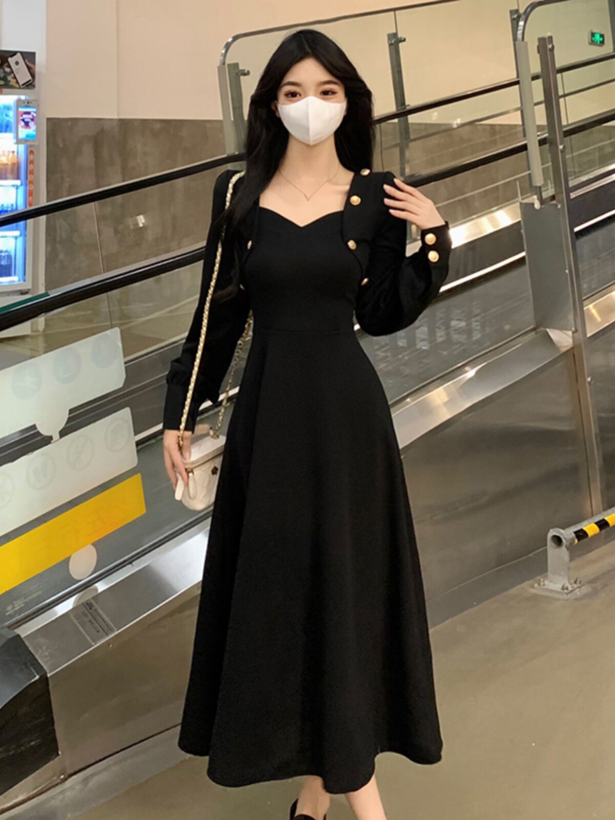 뜨거운 엄마 스타일 외출 모유 수유 드레스 봄과 가을 피팅 복고풍 기질 허리 슬리밍 산후 모유 수유 니트 스커트