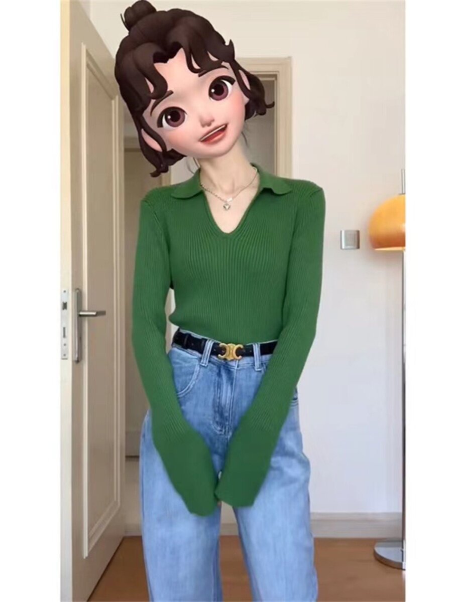 폴로칼라 모직 핫맘 외출모유수유스웨터 가을겨울 스타일 슬림 산후수유 밑단스웨터