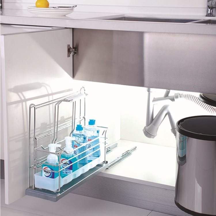 厨房橱柜不锈钢瓶罐拉篮水槽搬运工储物收纳篮置物架阻尼导轨包邮