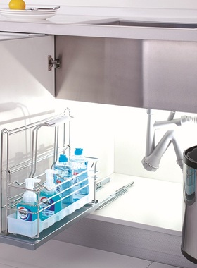 厨房橱柜不锈钢瓶罐拉篮水槽搬运工储物收纳篮置物架阻尼导轨包邮