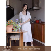 肌理皱感圆领收腰短袖 到手259元 连衣裙开叉宽松显瘦茶歇裙子