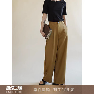 裤 到手159元 拖地阔腿休闲西装 子女 高腰垂坠感黑色小个子长裤