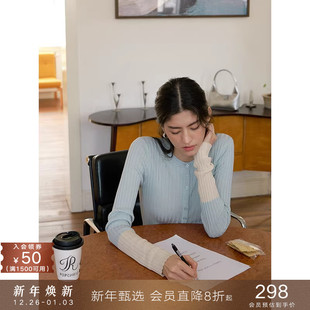 套头圆领打底长袖 毛衫 上衣 针织天丝假两件撞色堆堆拼袖 popchrio